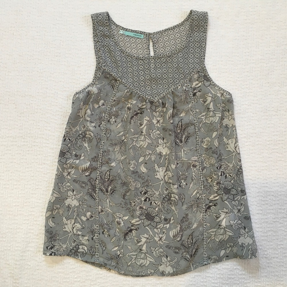 Maurices Womens S Sheer Blue/Gray Bohemian‎ Floral Fairycore Sleeveless Whimsy